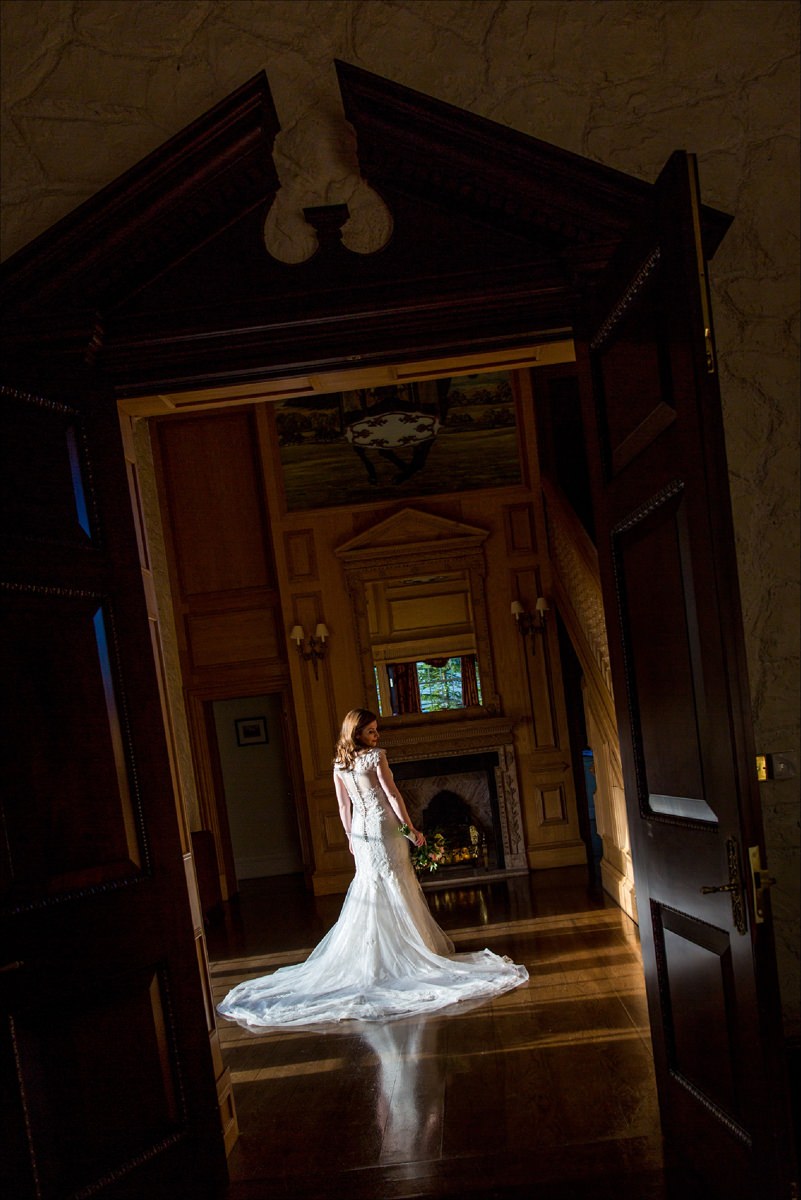 bride through a doorway at a Cliff at Lyons wedding in Kildare