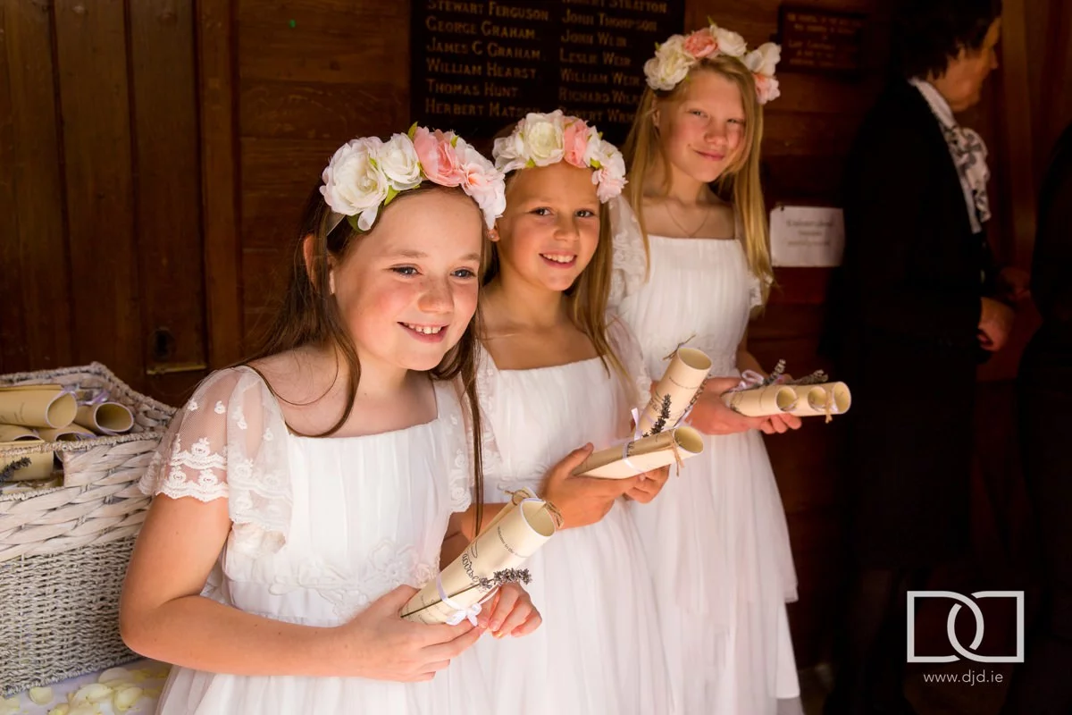 flowergirls laughing at a wedding at castle leslie co monaghan