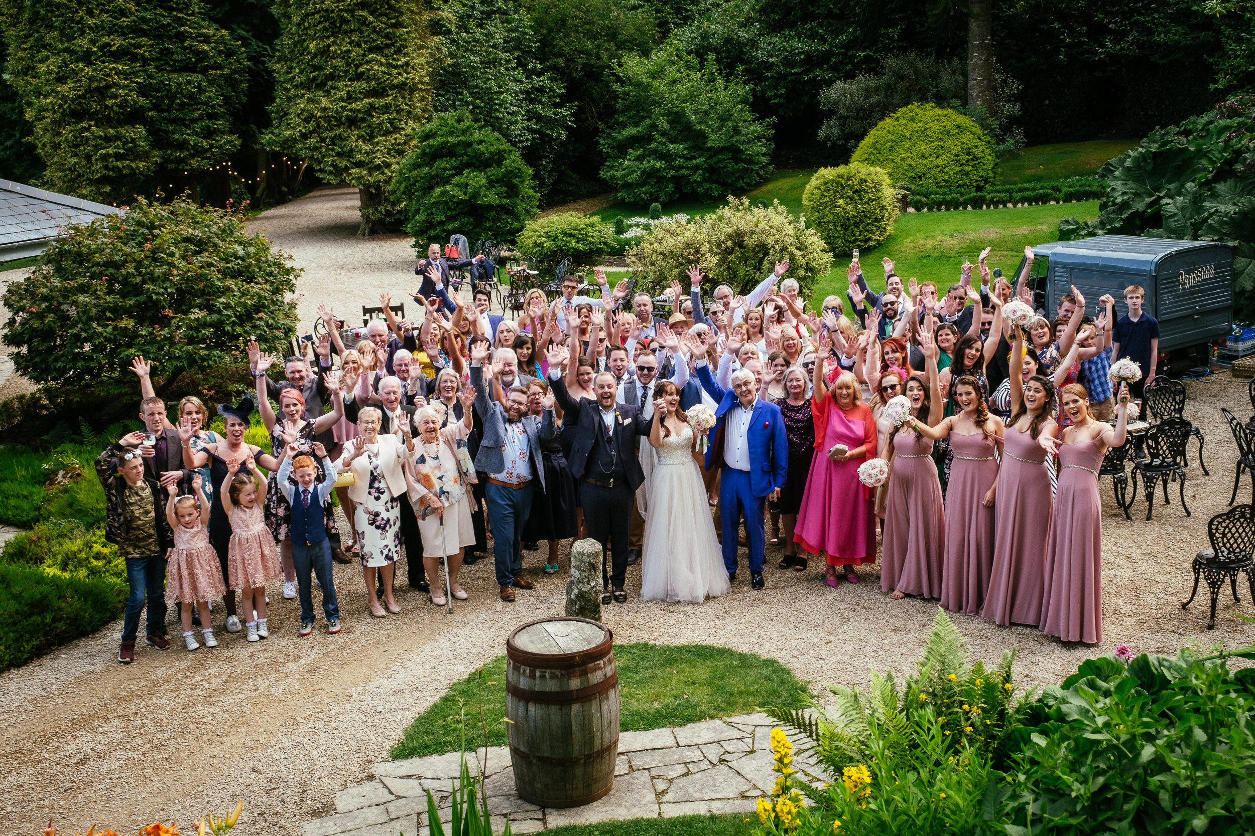 group photo of wedding guests at ballybeg house wicklow