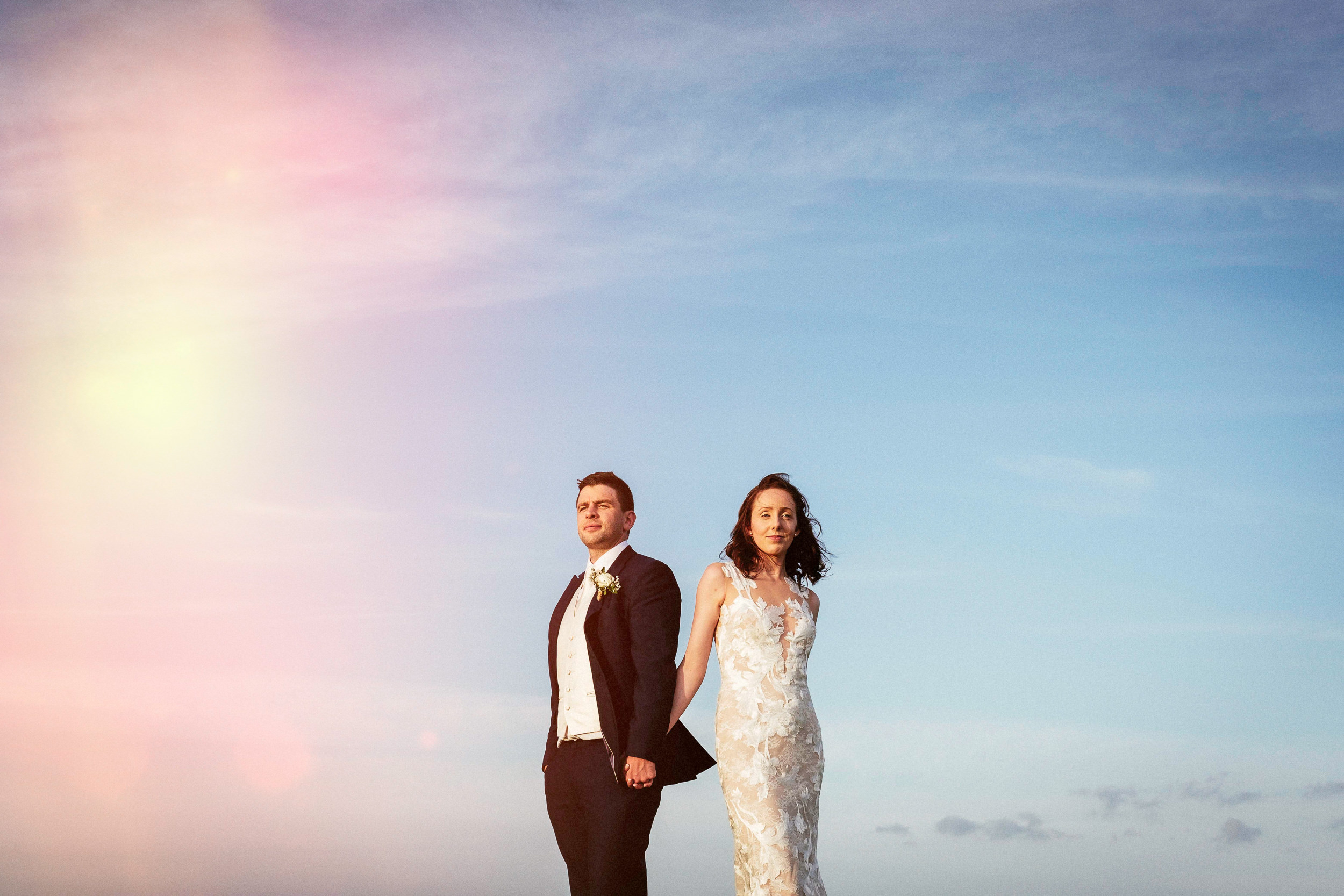bride and groom at sunset at Dunmore House Hotel Cork