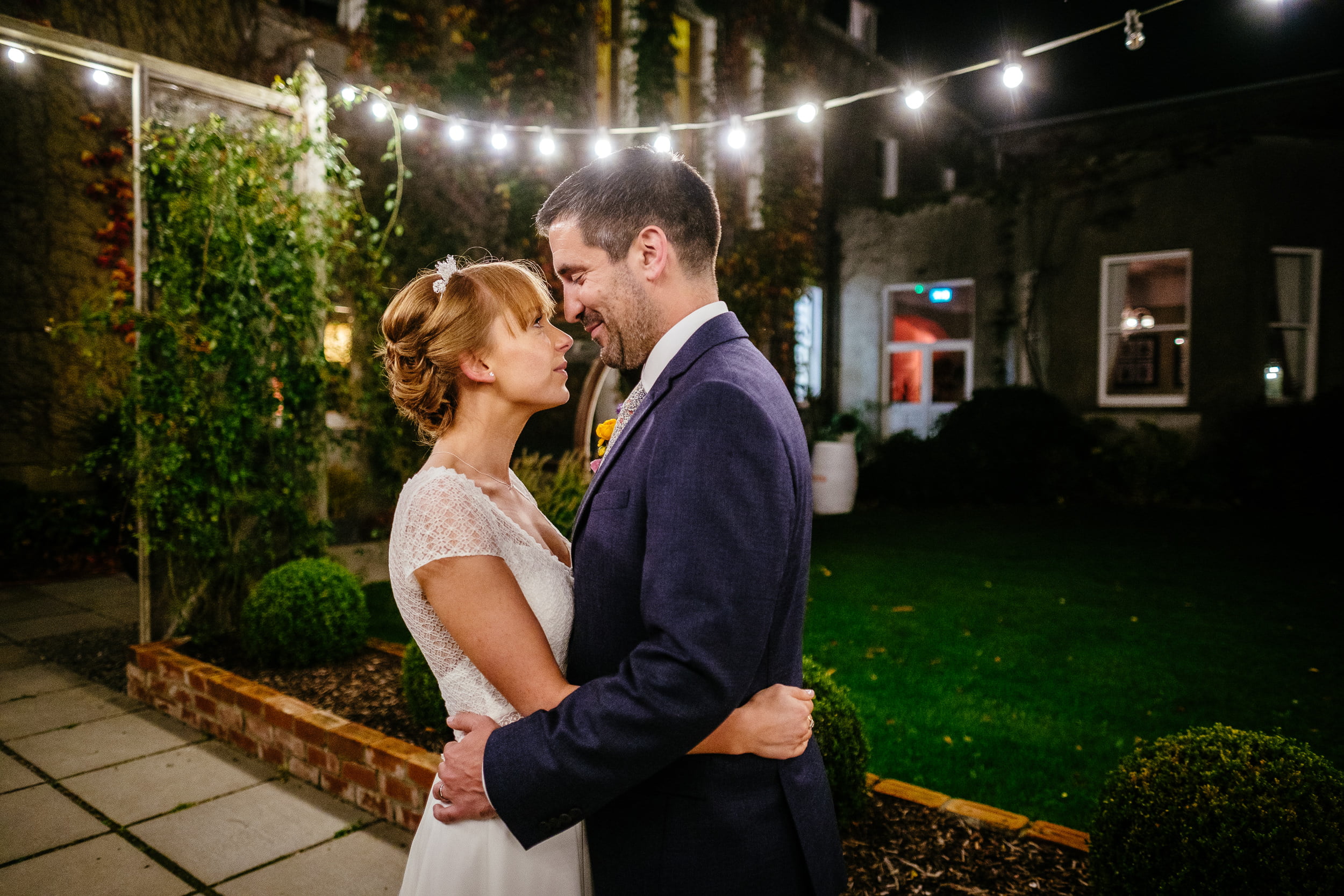 bride and groom embracing Gorgeous Autumn Wedding at Tinakilly Country House